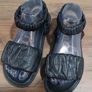 Sam Edelman Velma Black Rounded Open Toe Strappy Ankle  Wedge Heeled Sandals 7